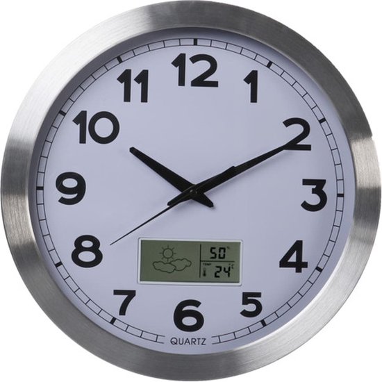 Perel Horloge murale 35 cm blanc et argent