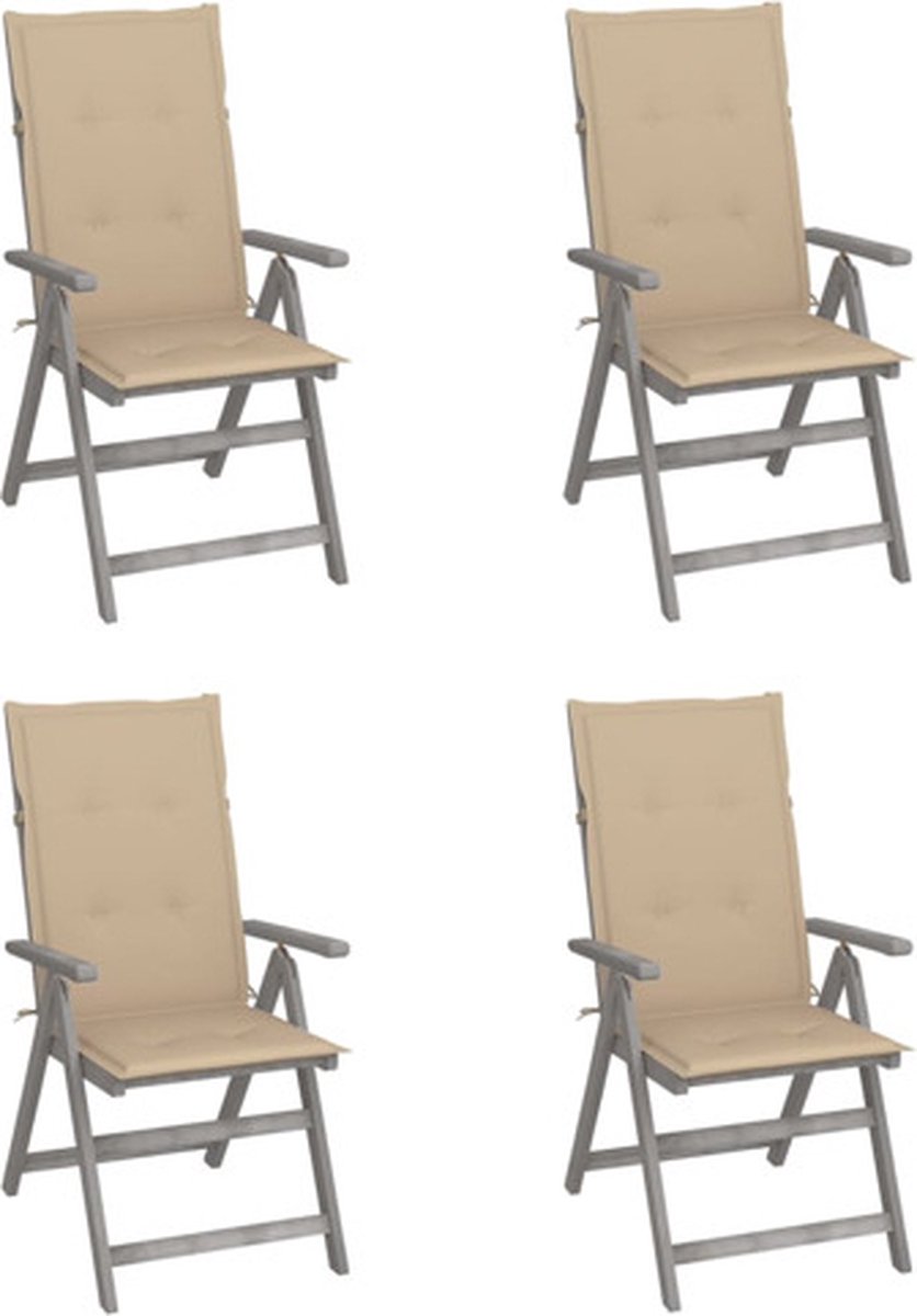 vidaXL - Tuinstoelen - 4 - st - verstelbaar - met - kussens - massief - acaciahout
