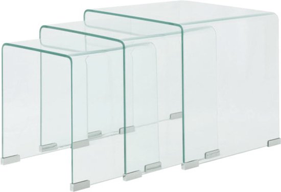 vidaXL Ensemble de table d'appoint en verre trempé transparent en 3 parties