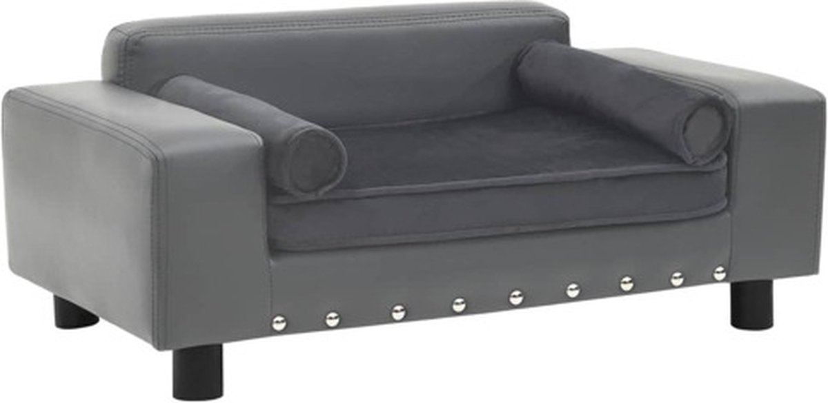 vidaXL Hondenbank 81x43x31 cm pluche en kunstleer grijs