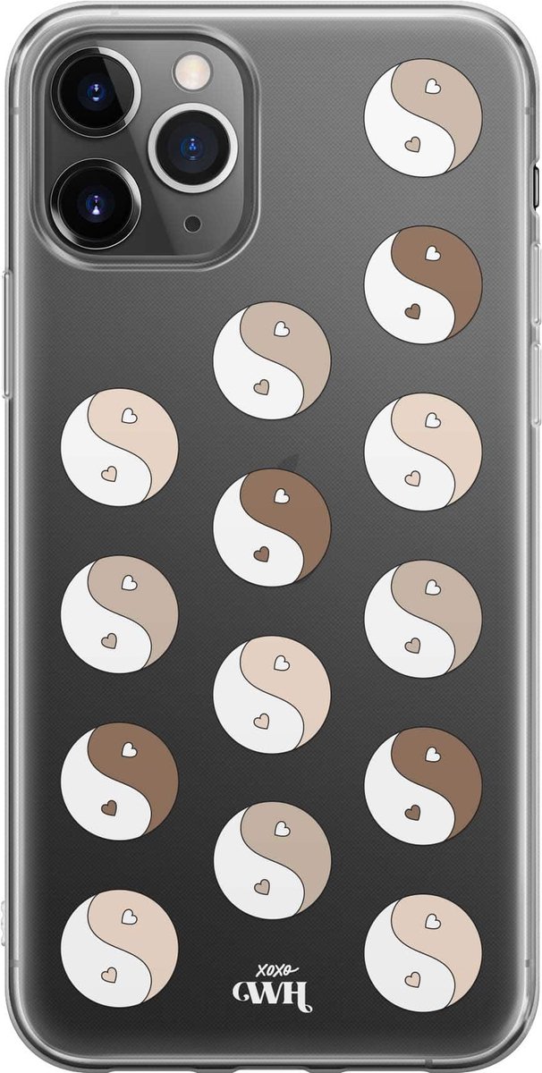 YinYang Nude - Transparant hoesje geschikt voor iPhone 12 Pro hoesje transparant - Shockproof case met emoji YinYang geschikt voor Apple iPhone 12 Pro - Doorzichtig hoesje met opdruk YinYang