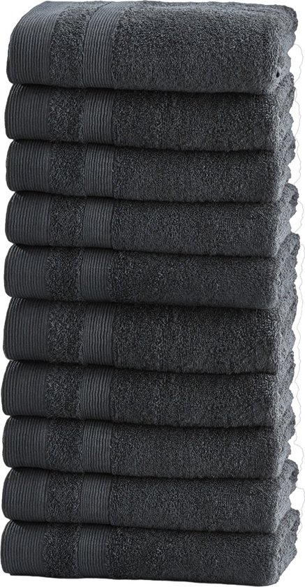 PandaHome - Handdoeken - 10 delig - 10 Handdoeken 50x100 cm - 100% Katoen - Antraciet Handdoek - Handdoeken katoen