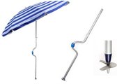 Pincho - LUXE STRANDPARASOL 180 - Blauw Witte Strepen - Zwengel & Zandboor - Kantelbaar - Draagtas - Aluminium - Hoge UV Bescherming (99%) UPF50