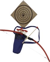 PIJL EN BOOG uitrusting met schietschijf en een rug koker voor pijlen met 10 pijlen rood 80 cm