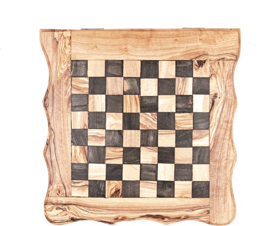 Afbeelding van het spel Schaakbord olijfhout set domino-dammen 22x22x7