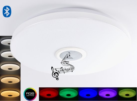Afvoer Bloedbad Ontvangende machine Varin® LED Plafondlamp BTM met Bluetooth speaker - Ø 40cm - Wekker en  Nachtlamp -... | bol.com
