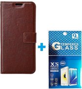 Portemonnee Book Case Hoesje + 2x Screenprotector Glas Geschikt voor: Motorola Moto G71 5G -  bruin