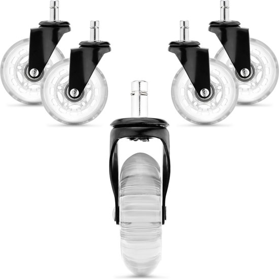 Lot De 4 Roulettes Pivotantes Noires Silencieuses Avec Frein - Roulette Chaise Bureau 49-59mm - Remplacement Facile