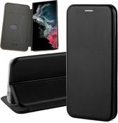Hoesje geschikt voor Samsung Galaxy S22 Ultra - Book Case Lederen Wallet Cover Minimalistisch Pasjeshouder Hoes Zwart