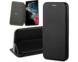 Hoesje geschikt voor Samsung Galaxy S22 Ultra - Book Case Kunstlederen Wallet Cover Minimalistisch Pasjeshouder Hoes Zwart