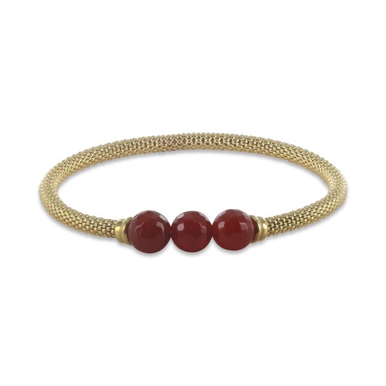 Silventi 9SIL-22653 Bracelet Argent - Femme - Popcorn - Extensible - Epaisseur 3,7 mm - 3 Perles - Agate - Diamètre 8 mm - 18 cm - Rouge - Argent - Plaqué Or (Plaqué Or / Or sur Argent)