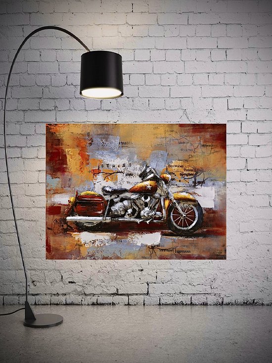 Metalen 3D schilderij Harley Davidson oranje 80 cm x 60 cm - schilderij - metal - muurdecoratie - wall - deco - kunst - wanddecoratie - metaal - wandschilderij - decoratief - interieur - cadeau - geschenk - gift - verjaardag - kerst - nieuwjaar