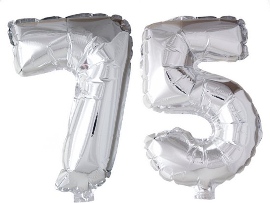 Folieballon 75 jaar Zilver 66cm