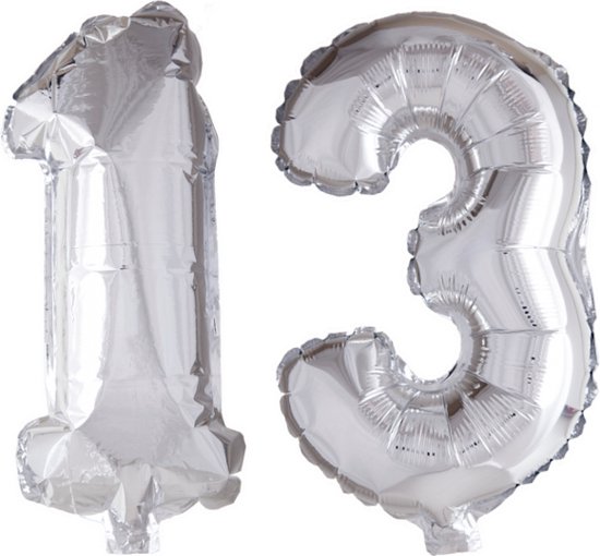 Folieballon 13 jaar Zilver 66cm