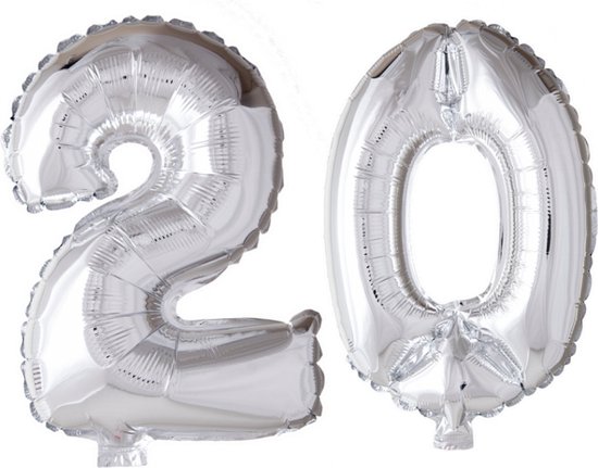 Folieballon 20 jaar Zilver 66cm