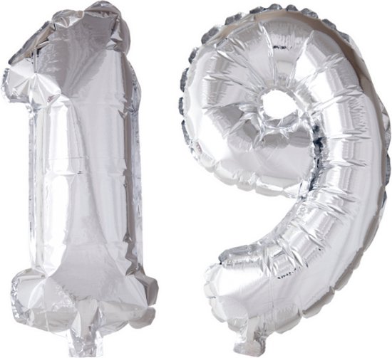 Folieballon 19 jaar Zilver 66cm