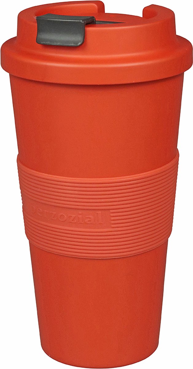 ZUPERZOZIAL - C-PLA, reisbeker, koffiebeker, coffee to go beker, TIME-OUT MUG large, terra red, rood, 480ml