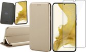 Coque Samsung Galaxy S22 Plus - Étui portefeuille en cuir Housse porte-cartes minimaliste Or - Protecteur d'écran en Tempered Glass trempé