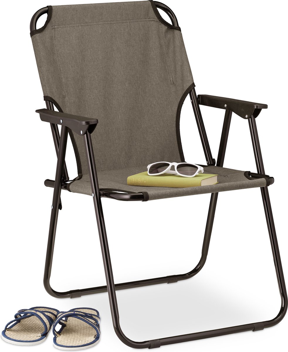 Relaxdays campingstoel - klapstoel camping - strandstoel - inklapbare tuinstoel - balkon - beige