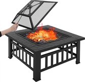 Bol.com Happyment® Vuurkorf voor buiten - Vuurpit deluxe - BBQ - Met Vonkenscherm - Metaal - 81x81x325cm aanbieding