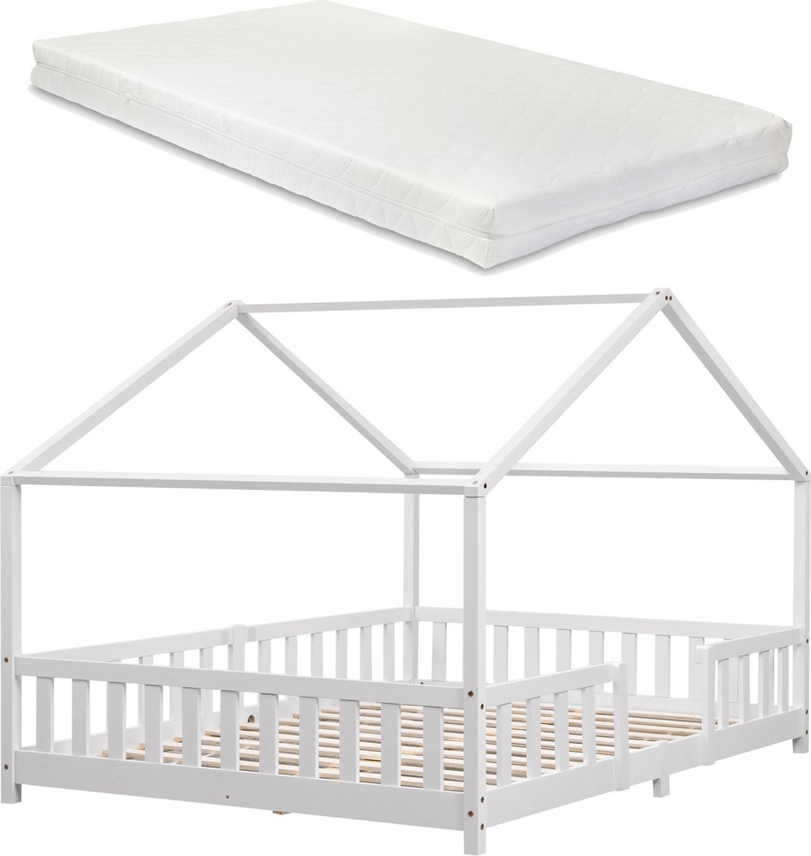 en.casa Kinderbed Treviolo met uitvalbeveiliging en matras 140x200 wit