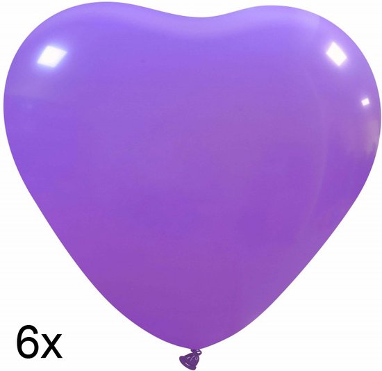 Hartjes ballonnen lavendel, 6 stuks, 25cm
