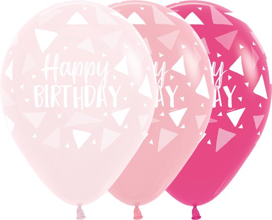 5 Ballonnen Happy Birthday, Pink, Licht Roze, Sweet Sixteen, Verjaardag , 100 %