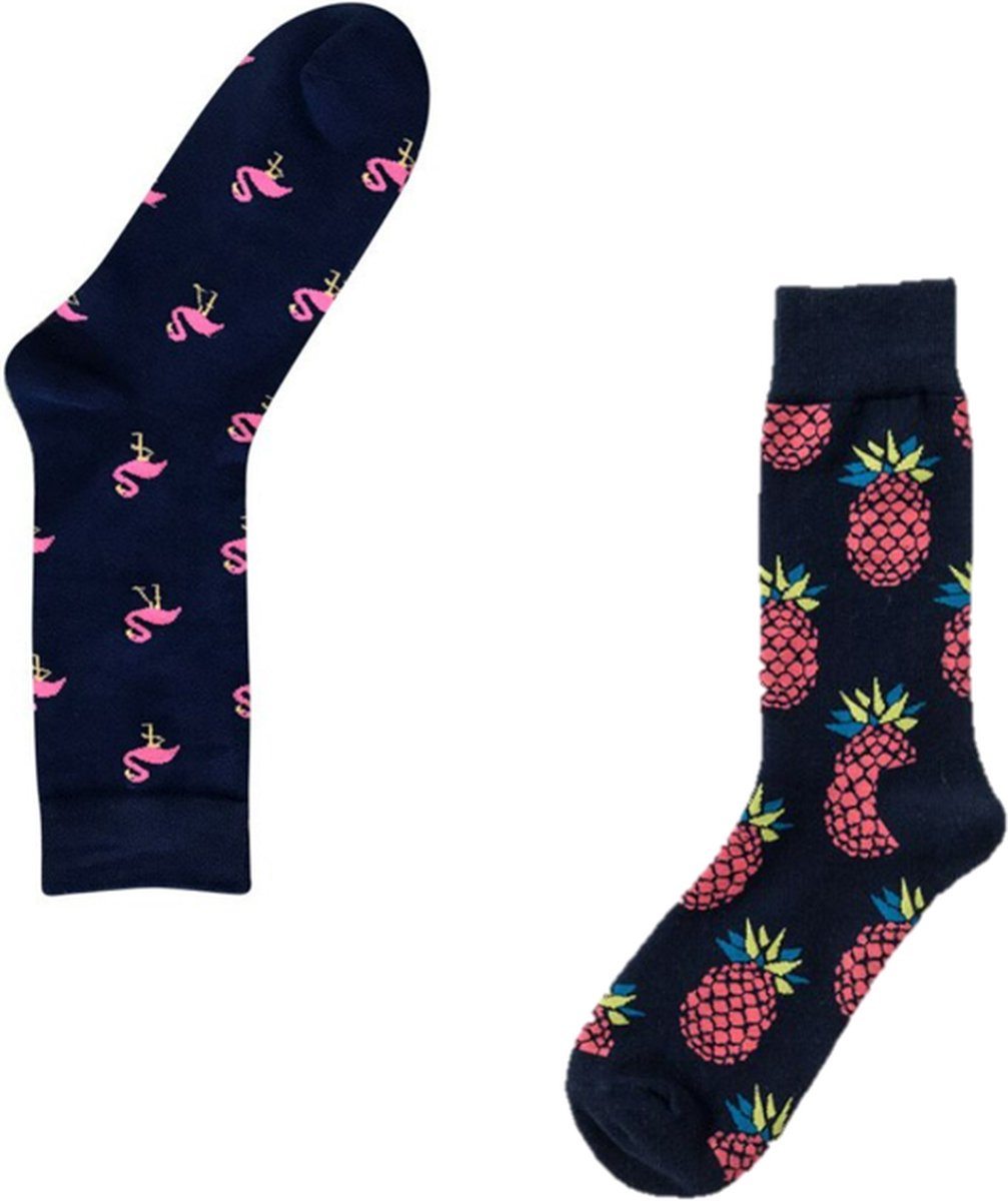 Binkie Socks Box | 2 Paar Sokken Heren | Flamingo Sokken en Ananas Sokken | Sokken Maat 43-46