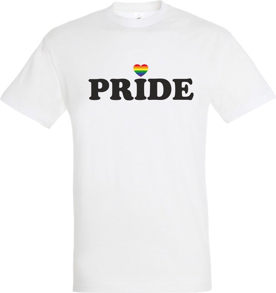 T-shirt Pride met hartje | Regenboog vlag | Gay pride kleding | Pride shirt | Wit | maat XXL