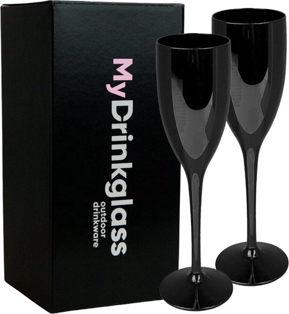 MyDrinkglass Champagneglazen Reims Zwart | Champagneglazen Plastic | 2 Stuks | Camping Glazen | Zero Waste | Herbruikbaar | Onbreekbaar Champagneglas | 150 ml |