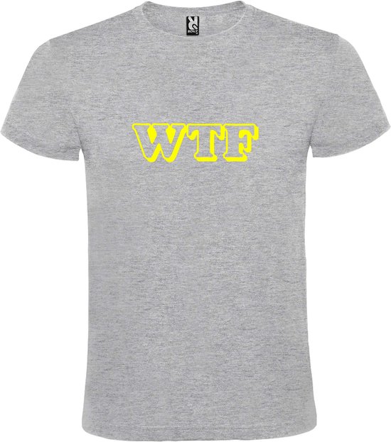 Grijs T-shirt ‘WTF’ Geel maat 4XL
