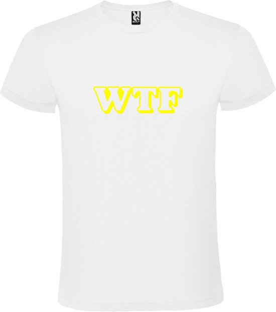 Wit T-shirt ‘WTF’ Geel maat 4XL