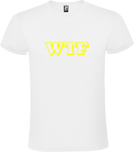 Wit T-shirt ‘WTF’ Geel maat 4XL