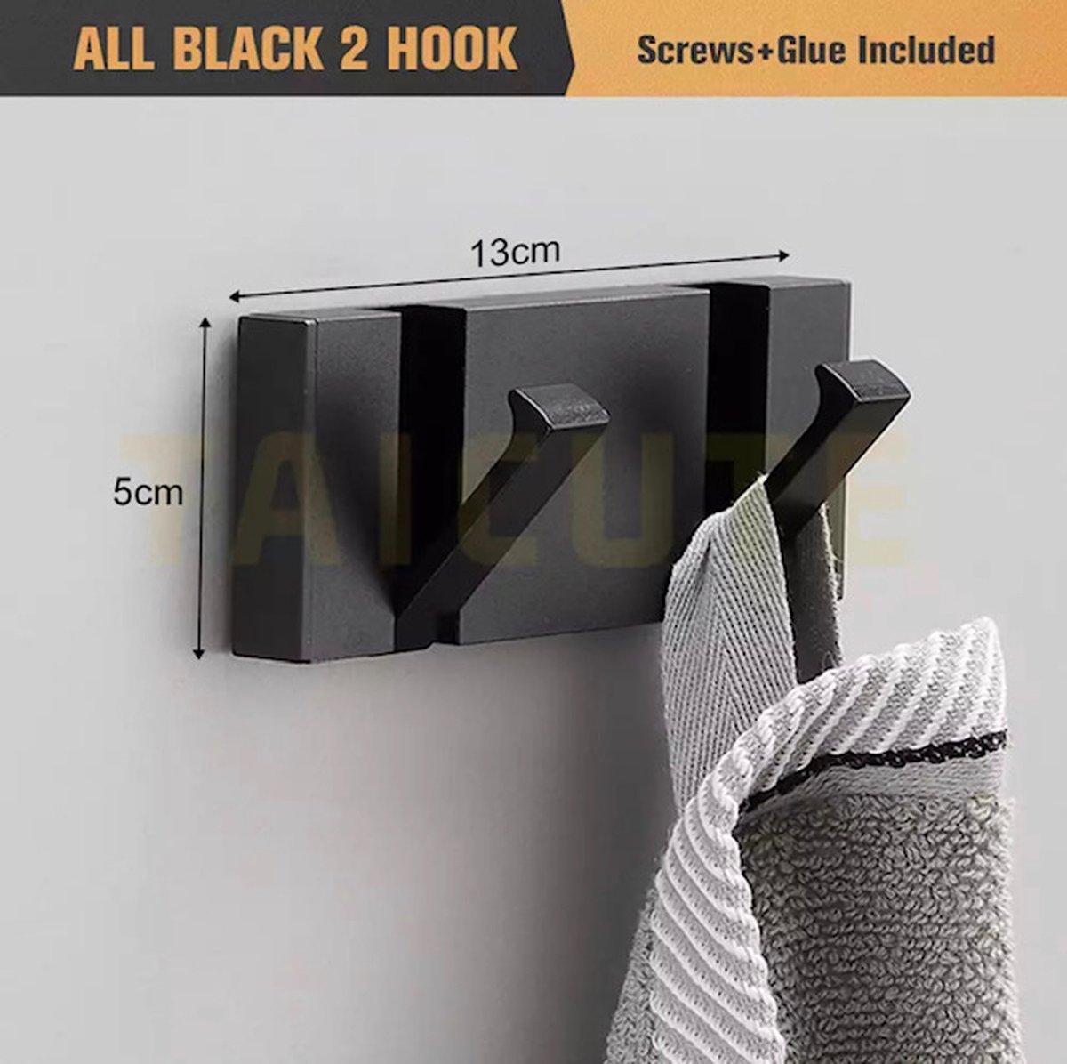 Handdoekhouder- Pull out- Kapstok - zwart-Handdoekenrek-Jassenrek-Hoeden rek,-Keuken rek-Badkamer rek- 13CM - 2Haken