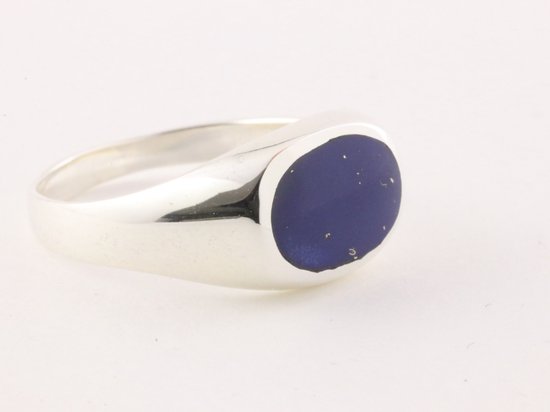 Ovale hoogglans zilveren ring met lapis lazuli - maat 20.5
