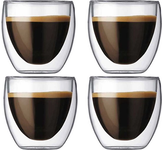 niezen kamp Krankzinnigheid Dubbelwandige Koffieglazen - Set van 4 - Dubbelwandige Glazen - Theeglazen  - 150 ml -... | bol.com