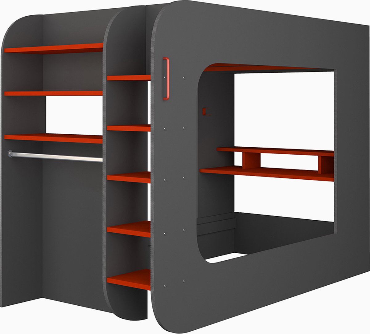 Lit mezzanine Graham avec bureau gamer 90x200cm - anthracite/rouge Moderne  - Trasman