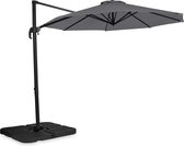 VONROC Premium Zweefparasol Bardolino Ø300cm – Duurzame parasol combi set incl. vulbare parasoltegels – 360 ° Draaibaar - Kantelbaar – UV werend doek - Grijs – Incl. beschermhoes