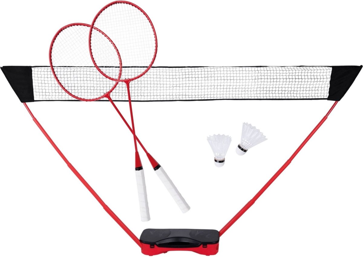 Donnay Badmintonset - 2 Personen - Badmintonrackets - Shuttles - Badminton Net - Incl. Reiskoffer - Zwart/Rood - Donnay