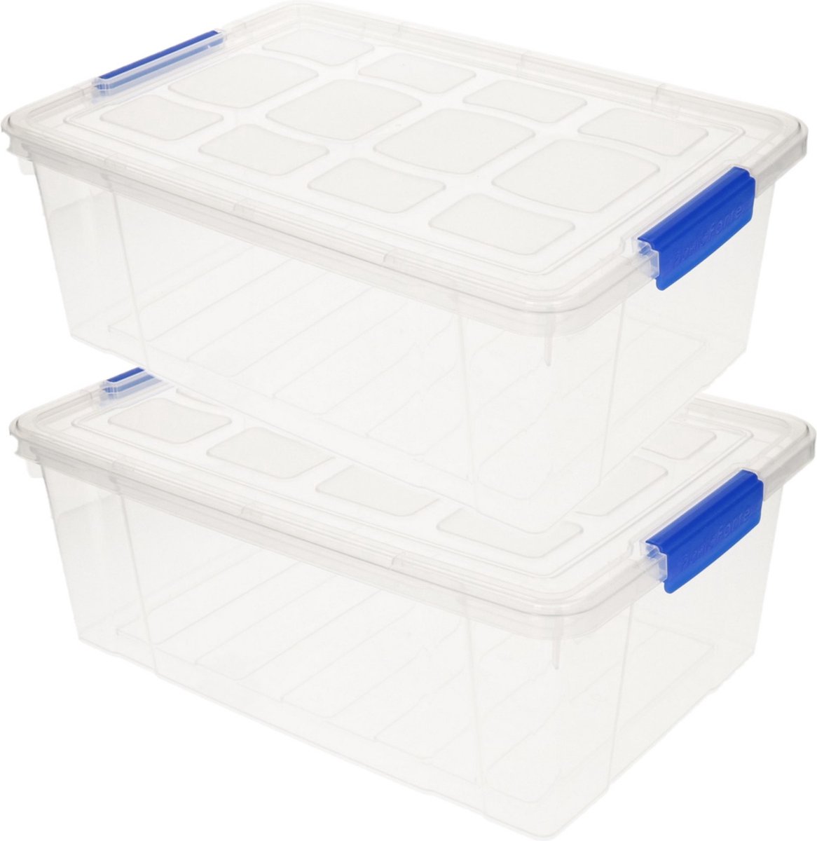 2x stuks opslag/opberg boxen/bakken transparant met deksel 37 x 26 x 14 cm met inhoud 9 liter - Opbergers