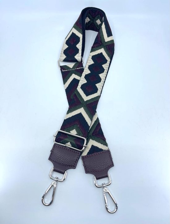 Tashengsel - Schoudertas band - Hengsel - Bag strap - Fabric straps - Boho - Chique - Chic - Bordo, Donker groen, Wit en Zwart Motief