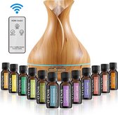 O'dor® Cadeau Set Aroma Diffuser met Extra 12 flesjes Etherische Olie - Vernevelaar - Luchtbevochtiger – Verdamper – Aromatherapie - Geurverspreider - Hout Look