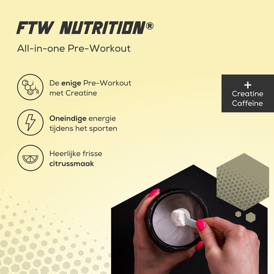 FTW Nutrition - PRE-WORKOUT- TASTY LEMON - Incl Cafeine -  Incl Creatine -  300 Gram - 30 servings