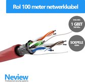 Rol 100 meter F/UTP netwerkkabel - Rood - Soepel - Zonder stekkers - Folie afscherming