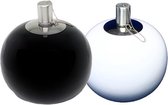 Duo set noir avec torches de jardin en céramique blanche torches de table et de terrasse modèle sphérique 165/140 (8 heures) en céramique avec réservoir en acier inoxydable