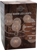 Lichtsnoer 10 witte glitter bollen D5 cm -warm wit - batterij- 135 cm