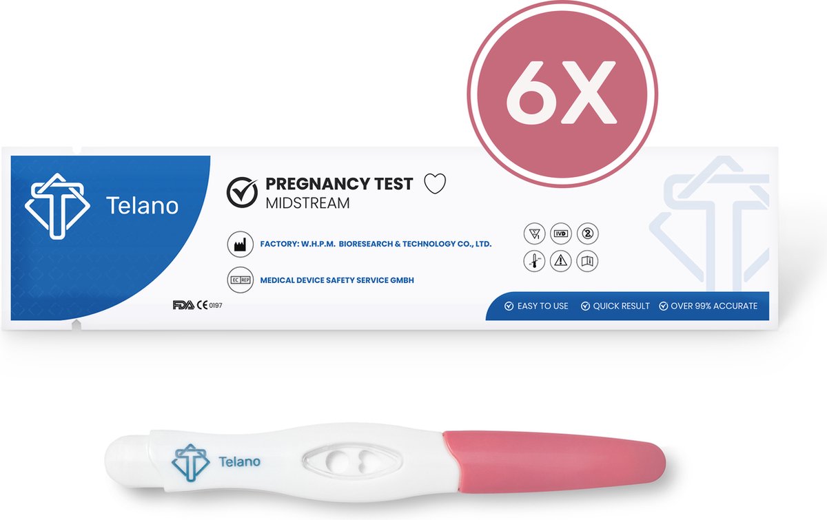 Telano Zwangerschapstest Extra Vroeg Hartjesvenster - 6 stuks Zwangerschapstesten Midstream - Telano