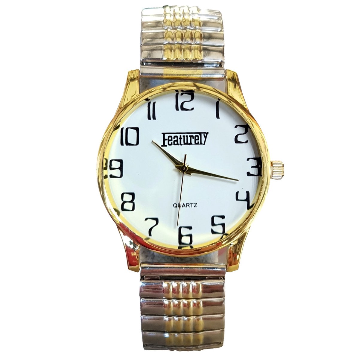 Fako® - Horloge - Rekband - Featurely - Ø 40mm - Goud--Zilverkleurig