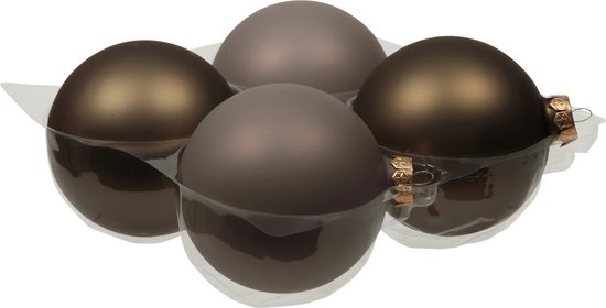 4x Boules de Noël boules de Noël eucalyptus gris/marron en verre - 10 cm - mat/brillant - Décorations Décorations pour sapins de Noël