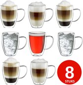 Hakal - Dubbelwandige glazen met oortje - set van 8 x 350 ml - Thermoglazen - Glazen voor thee, koffie, Latte Macchiato en cappuccino